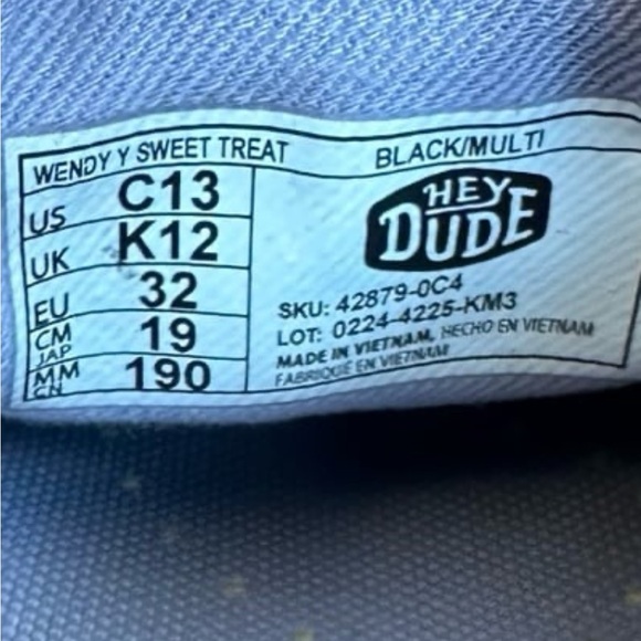 Hey Dude Wendy Sweet Treat Shoes Girls 13 - Picture 6 of 7